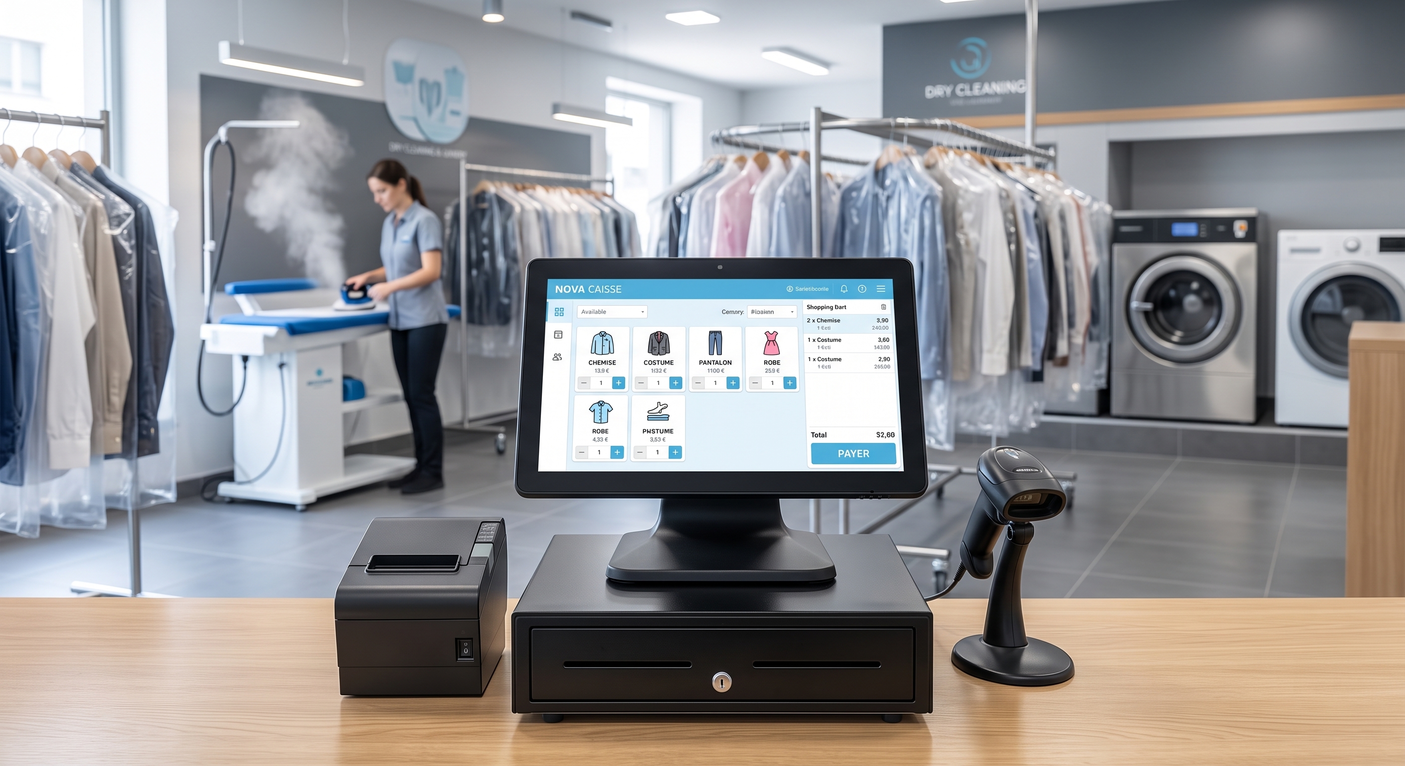 Gestion pressing et blanchisserie Nova Caisse